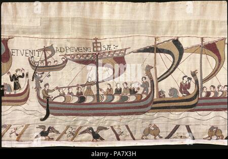 La Tapisserie de Bayeux. Scène 38 : William et sa flotte traverser la Manche. Musée : Musée de la Tapisserie de Bayeux. Banque D'Images