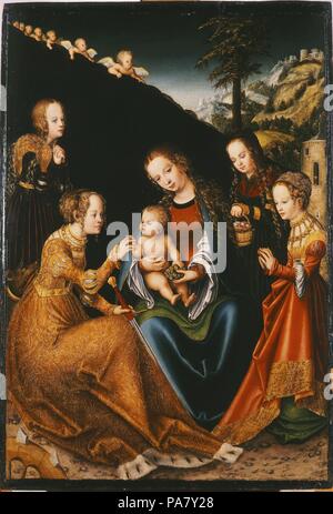 Le Mariage mystique de Sainte Catherine d'Alexandrie avec les Saints Dorothy, Margaret et Barbara. Musée : Szepmuveszeti Muzeum, Budapest. Banque D'Images