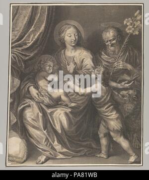 La Sainte Famille avec le jeune saint Jean-Baptiste. Fiche Technique : Dimensions : 16 × 13 7/16 3/4 in. (41,7 × 35 cm). Editeur : Grégoire Huret (Français, Lyon 1606-1670 Paris). Date : le 17e siècle. Musée : Metropolitan Museum of Art, New York, USA. Banque D'Images