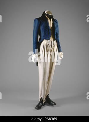 Manteau. Culture : British. Date : ca. 1833. Dans les premières années du dix-neuvième siècle, il y avait une harmonie profonde entre les hommes et les femmes des silhouettes en robe. De style Empire, la haute taille et commodes à soufflé pour correspondre à la silhouette de vêtements de femmes. Dans les années 1830, le manchon d'adaptation de vêtements d'gigot de la femme dans son utilisation d'une nouvelle plénitude au manchon. Les hommes de l'ensemble typique de pie, gilet, pantalon et emporté par les années 1820 et 1830, comme culottes ont été remplacés par un pantalon. Musée : Metropolitan Museum of Art, New York, USA. Banque D'Images