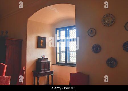 Buchlov, République tchèque - 12 juillet 2018 : l'intérieur de château Buchlov. La première construction du château date du 13ème siècle. Région Sud Mor Banque D'Images