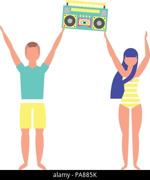 En couple stéréo boombox radio holding maillot vector illustration Illustration de Vecteur