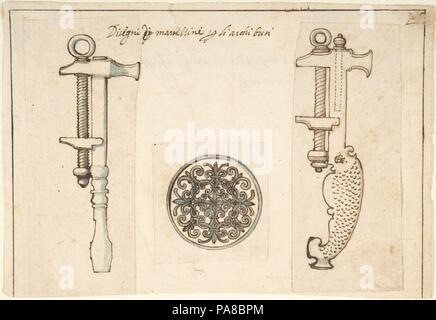 Outils de conception pour concernant l'entretien des armes à feu. Artiste : Anonyme, Italien, 16ème siècle. Dimensions : 5 3/16 x 7 9/16 in. (13,2 x 19,2 cm). Date : 1580-1620. Musée : Metropolitan Museum of Art, New York, USA. Banque D'Images