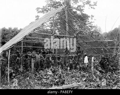 77 Les membres de l'expédition et de Papouasie en face d'une maison en construction - Collectie stichting Nationaal Museum van Wereldculturen - TM-10010304 Banque D'Images