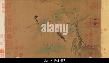 Les roselins et bambou. Artiste : empereur Huizong (Chinois, 1082-1135 ; r. 1100-25). Culture : la Chine. Dimensions : Image : 1/4 × 21 13 13/16 in. (33,7 × 55,4 cm) avec fixation : 13 3/4 po. × 27 ft. 6 à 5/16. (34,9 × 839 cm). Date : début du xiie siècle. Huizong a été le huitième empereur de la dynastie Song et le plus accompli de façon artistique de sa ligne impériale. Les roselins et bambou est un exemple du style réaliste de flower-et--Bird peinture pratiqué à Huizong's Academy. Si une étude de la nature ou illustrant une ligne de poésie, cependant, l'empereur d'une valeur saisir l'esprit d'un su Banque D'Images