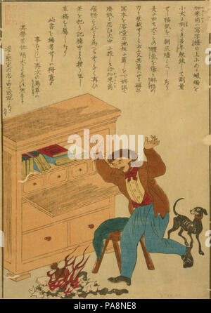 . Anglais : Date de création/publication : Japon : Département japonais de l'éducation, [entre 1850 et 1900] MEDIUM : 1 Impression sur papier h ?sho : gravure sur bois, la couleur ; 33 x 23 cm. (Bloc), 36,5 x 25,7 cm. (Feuille) RÉSUMÉ : impression japonaise montre Carlyle horrifié de voir brûler son manuscrit après son chien perturbe une lampe. Numéro de reproduction : LC-USZC4-10399 (copie film couleur de transparence) Comité consultatif des droits de l'homme : Pas de restrictions connues sur la publication. Numéro d'appel : FP 2 - Chadbourne, no. 29 (A) [P&P] référentiel : Library of Congress Prints and Photographs Division Washington, D.C. 20540 USA NOTES : Les annotations, timbres, etc. Banque D'Images