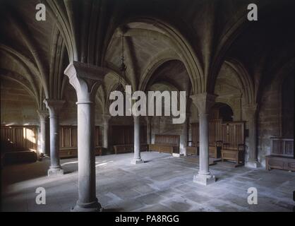 Capitulaire SALA DEL MONASTERIO DE SANTA MARIA DE LA OLIVA - SIGLO XII. Lieu : MONASTÈRE DE SANTA MARIA DE LA OLIVA, CARCASTILLO, Navarra, ESPAGNE. Banque D'Images