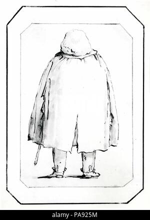 Caricature d'un homme dans un manteau volumineux, portant un bâton de marche, vus de derrière. Artiste : Giovanni Battista Tiepolo (Venise, Italie Madrid 1696-1770). Dimensions : 7 x 4 5/16 13/16 in. (18,5 x 12,2 cm). Date : 1760 ( ?). Musée : Metropolitan Museum of Art, New York, USA. Banque D'Images