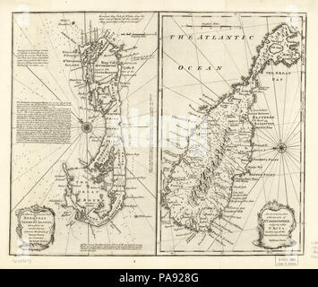 Un nouveau & carte précise de Bermudas ou Sommer's Islands, prises à partir d'une enquête réelle ; où les erreurs des anciens graphiques sont corrigées. Une carte précise de l'île de Saint Christophe, vulgairement appelé Banque D'Images