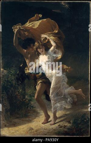 La tempête. Artiste : Pierre-Auguste Cot (Français, Bédarieux 1837-1883 Paris). Dimensions : 92 1/4 x 61 3/4 in. (234,3 x 156,8 cm). Date : 1880. Lorsque lit bébé exposé ce tableau au Salon de 1880, les critiques ont spéculé sur la source de l'objet. Certains ont proposé le roman français  <i >Paul et Virginie </i > par Bernardin de Saint-Pierre (1737-1814), dans lequel l'teenage protagonistes fonctionner pour le logement dans une tempête de pluie, à l'aide de la jupe de l'héroïne comme un parapluie impromptu ; d'autres ont suggéré la romance  <i >Daphnis et Chloé </i > par l'écrivain grec Longus. New York Metropolitan Museum et collecteur Banque D'Images