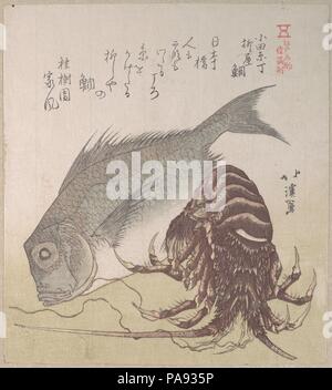 Tai du poisson et du homard ; spécialités de Yanagiya à Odawara-cho. Artiste : Totoya Hokkei (Japonais, 1 780-1 850). Culture : le Japon. Dimensions : 8 1/8 x 7 1/4 in. (20,6 x 18,4 cm). Date : du 19e siècle. Musée : Metropolitan Museum of Art, New York, USA. Banque D'Images