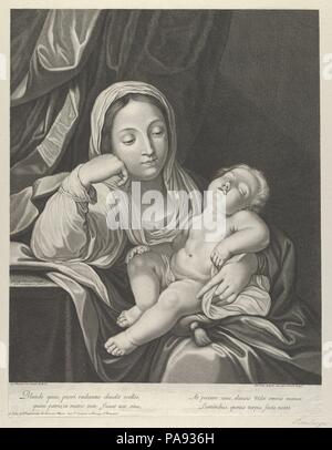 La Vierge assise avec sa tête reposant sur sa main droite, tenant le Christ enfant dormir sur ses genoux, après Reni. Artiste : Après l'italien Guido Reni (1575-1642), Bologne Bologne ; gravé par Jean Boulanger (Français, Troyes 1608-ca. Paris 1680). Fiche Technique Dimensions : (découpés) : 16 × 12 1/2 à 5/16. (41,5 × 31,7 cm). Editeur : Herman Weyen (flamande, mort à Paris, 1672). Date : 1623-80. D'après une peinture par Reni. Verso n'est pas visible que l'impression est mis sur une autre feuille de papier. Musée : Metropolitan Museum of Art, New York, USA. Banque D'Images