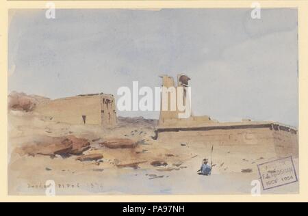 Le Temple de Dendur, montrant le pylône et d'une terrasse. Artiste : Frederick Arthur Bridgman (1847-1928). Dimensions : 4 7/8 x 7 5/8 in. (12,4 x 19,4 cm). Date : 1874. Musée : Metropolitan Museum of Art, New York, USA. Banque D'Images