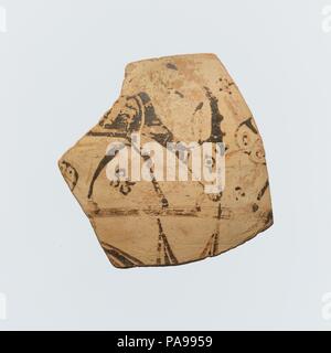 Fragment d'une cruche en terre cuite (oinochoe). Culture : l'Orient Grec, chèvre sauvage Style. Dimensions : 4 x 4 9/16 7/16in. (11,5 x 11,3 cm). Date : 7ème siècle avant JC. Chèvre de pâturage. Musée : Metropolitan Museum of Art, New York, USA. Banque D'Images