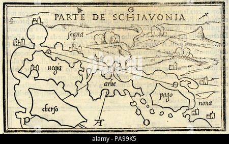 166 Plan de Krk (Vegia), Kres (Cherso), Rab (Azkue) et PAG (Pago), îles et de la côte dalmate, avec les villes de Sen - Bordone Benedetto - 1547 Banque D'Images