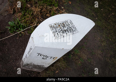 Publiez marquant le point de départ du sentier des sorcières de Pendle 400 dans la ville de Lancaster, Royaume-Uni Banque D'Images