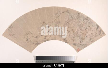 Le pêcher et le Prunier Jardin. Artiste : Sha Fu (Chinois, 1831-1906). Culture : la Chine. Dimensions : 7 x 21 3/8 in. (17,8 x 54,3 cm). Date : du 1879. Le peintre a capturé les plaisirs d'un rassemblement d'amis dans un jardin sur une nuit de printemps. Une lampe firefly est suspendu à une branche à la lumière morte sur la table, et un serviteur garçon apporte un plat couvert de gâteaux. À l'extrême gauche, un membre du groupe est inspiré de lever sa tasse dans toast à l'air de printemps. Les chiffres, dans une variété de poses confortablement à trois dimensions occupent un paysage complexe. Sha Fu utilise de la poudre de pigment blanc de choisir e Banque D'Images