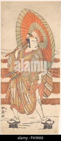 La seconde comme un samouraï Ichikawa Yaozo debout dans la neige. Katsukawa Shunsho Artiste : (japonais, 1726-1792). Culture : le Japon. Dimensions : 12 x 5 11/32 à 17/32. (31,4 x 14,1 cm). Date : 1774 probablement. Musée : Metropolitan Museum of Art, New York, USA. Banque D'Images