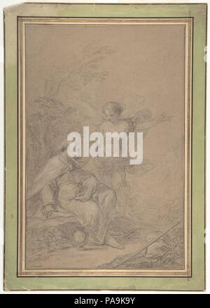 Elie visitée par un Ange dans le désert (I Rois 19:4-8). Artiste : Jean-Baptiste Bénard (Français, 18ème siècle). Dimensions : 15 1/4 x 9 15/16 in. (38,8 x 25,2 cm). Date : le 18e siècle. Musée : Metropolitan Museum of Art, New York, USA. Banque D'Images