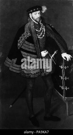 Portrait d'un homme, peut-être Ottavio Farnese (1524-1586), Duc de Parme et Plaisance. Artiste : Anthonis Mor van Dashorst, Russisch (1519-1575). Dimensions : 82 1/4 x 46 3/4 in. (208,9 x 118,7 cm). Date : 1563. Musée : Metropolitan Museum of Art, New York, USA. Banque D'Images