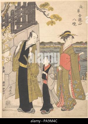 Un homme avec un garçon et d'une Geisha visiter le Temple Kinryusan. Artiste : Torii Kiyonaga (japonais, 1752-1815). Culture : le Japon. Dimensions : 10 1/4 x 7 5/8 in. (26 x 19,4 cm). Date : ca. 1787. Musée : Metropolitan Museum of Art, New York, USA. Banque D'Images