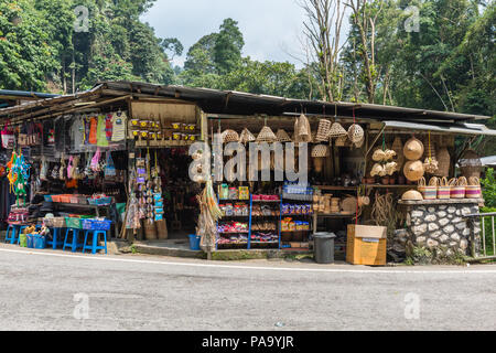 Magasins à proximité de la route de la Satyre fauve des Cameron Highlands, Malaisie. Banque D'Images