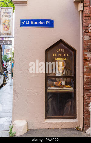 Peinture murale sur le côté d'un café à Melbourne, Australie. Banque D'Images