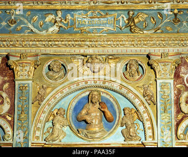 L'Espagne, la Galice, Province de La Corogne, Santiago de Compostela. La Cathédrale. Chapelle du sauveur ou chapelle de la France. Retable Plateresque en marbre polychrome, donnés par l'archevêque de Compostelle Alonso III de Fonseca. Travail de l'artiste Juan de Alava (1480-1537), 1532. Chemin de St-Jacques. Banque D'Images