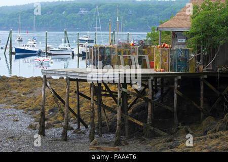 Une jetée de pêche commerciale du homard dans le sud de Bristol, Maine, USA, à marée basse Banque D'Images