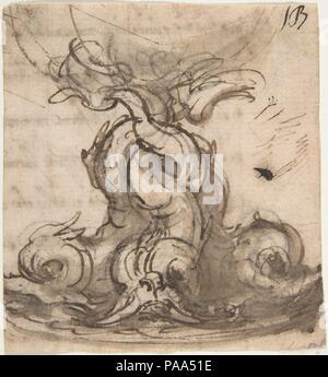 Pour la base de la conception d'un bâtiment avec trois dauphins. Artiste : Giovanni Battista Foggini (Italien, Florence Florence 1652-1725). Fiche technique : Dimensions : 3 7/16 x 3 1/8 in. (8,7 x 8 cm). Date : 1652-1725. Musée : Metropolitan Museum of Art, New York, USA. Banque D'Images