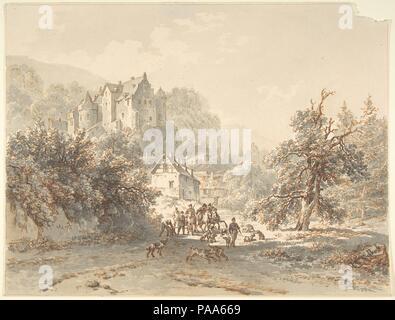 Paysage avec un groupe de chasseurs. Artiste : Jean Clouet (Néerlandais, Middelbourg 1803-1862 Cleve). Fiche technique : Dimensions : 8 1/16 x 10 1/2 po. (20,4 x 26,7 cm). Date : du 19e siècle. Musée : Metropolitan Museum of Art, New York, USA. Banque D'Images