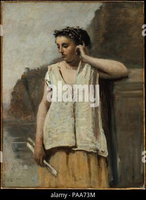 La Muse : l'histoire. Artiste : Camille Corot (français, Paris 1796-1875 Paris). Dimensions : 18 1/8 x 13 7/8 in. (46 x 35,2 cm). Date : ca. 1865. Le modèle pour ce travail peut avoir été Emma Dobigny, qui s'asseyait souvent pour Corot à la fin de sa carrière. Corot peint quatre autres Muses dans les années 1860. Tous d'entre eux évoquer une ambiance de mélancolie. Musée : Metropolitan Museum of Art, New York, USA. Banque D'Images