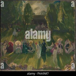 Tennis à Newport. Artiste : George Bellows (Américain, Columbus, Ohio, New York, 1882-1925). Dimensions : 40 x 43 1/4 in. (101,6 x 109,9 cm). Date : 1919. Célèbre pour ses tableaux de matchs de boxe clandestins, soufflets également dépeint les activités de loisir des riches. Il peint de Tennis à Newport dans son studio de New York à partir de croquis qu'il avait fait l'été précédent. Le tournoi de tennis annuel au casino de Newport dans le Rhode Island a été un important événement sportif et social occasion. La peinture de soufflets insiste sur la définition plus que le match ; bien que les joueurs apparaissent dans l'action dans le foreg Banque D'Images