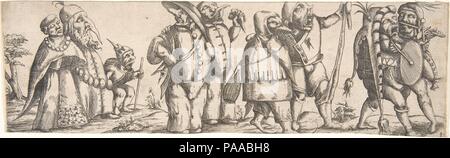 Procession de figures monstrueuses. Artiste : Wendel Dietterlin, le jeune (allemand, Strasbourg active ca. 1614-69). Fiche technique : Dimensions : 3 11/16 x 12 3/16 po. (9,3 x 31 cm). Date : 1615. Musée : Metropolitan Museum of Art, New York, USA. Banque D'Images