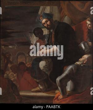 Pilate s'en lave les mains. Artiste : Mattia Preti (Il Cavalier Calabrese), Italien (1613-1699). La Valette Taverna Dimensions : 81 1/8 x 72 3/4 in. (206,1 x 184,8 cm). Date : 1663. Le tableau suivant illustre l'épisode dans l'Évangile de Matthieu, dans lequel Ponce Pilate, après avoir essayé de sauver le Christ de la mort, s'est lavé les mains et a déclaré "Je suis innocent du sang de ce juste personne." La toile est mentionné dans deux lettres adressées par le collecteur d'Preti sicilien Antonio Ruffo en 1663. Il n'a pas été achetée par Ruffo--qui était propriétaire du Rembrandt  <i >Aristote avec un buste d'Homère </i >--mais peut Banque D'Images