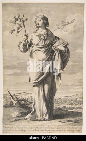 Saint Genevieve. Artiste : Gilles Rousselet (français, Paris 1614-1686 Paris) ; Après Laurent de la Hyre (français, Paris 1606-1656 Paris). Dédicataire : dédié à François de La Rochefoucauld (1558-1645). Fiche technique : Dimensions : 14 x 9 3/8 à 15/16. (38 x 23,8 cm). Editeur : Publié par Pierre Mariette le fils (français, Paris 1634-1716 Paris). Date : n.d.. Musée : Metropolitan Museum of Art, New York, USA. Banque D'Images
