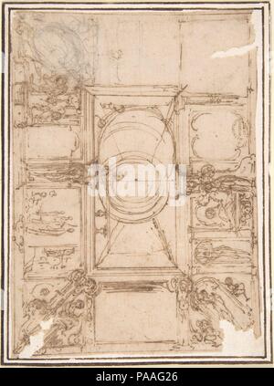 Projet pour la décoration de plafond. Artiste : Anonyme, Italien, 16e siècle (Italien, actif en Italie centrale, ca. 1550-1580). Dimensions : 4-5/8 x 6-7/16 in. (11,7 x 16,4 cm). Date : le 16ème siècle. Musée : Metropolitan Museum of Art, New York, USA. Banque D'Images