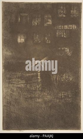 Nocturne : Dance House. Artiste : James McNeill Whistler (américain, Lowell, Massachusetts 1834-1903 Londres). Dimensions : Plateau : 10 1/2 × 6 9/16 in. (26,7 × 16,6 cm) feuille : 10 1/2 × 6 9/16 in. (26,7 × 16,6 cm). Date : 1889. Gravé profondément encrés et dense, ce travail est parmi les plus belles gravures de Whistler en retard. L'allumé windows font partie d'un immeuble collectif qui sauvegarde sur le canal d'Amsterdam au Zeedijk red-light district. Comme dans son crépuscule vénitien sujets de la décennie précédente, Whistler est concentré sur un confluent de l'eau, l'effritement de l'architecture et la lumière réfléchie, mais ici le plus darkne Banque D'Images