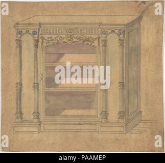 Conception du cabinet avec les étagères. Artiste : Anonyme, britannique, 19e siècle. Fiche technique : Dimensions : 4 x 5 1/8 à 13/16. (12,2 x 13 cm). Date : du 19e siècle. Musée : Metropolitan Museum of Art, New York, USA. Banque D'Images