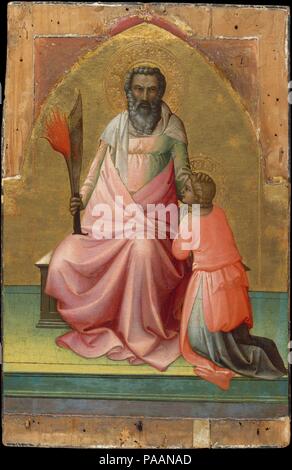 Abraham. Artiste : Lorenzo Monaco (Piero di Giovanni) (Italien, Florence ( ?) ca. 1370-1425 Florence ( ?)). Dimensions : Hors tout 26 x 16 7/8 in. (66 x 42,9 cm) ; surface peinte 22 7/8 x 16 5/8 in. (58,1 x 42,2 cm). Date : ca. 1408-10. Ces quatre prophètes de l'Ancien Testament sont parmi les chefs-d'œuvre de ce premier peintre florentin de style gothique tardif. Chaque figure est titulaire d'un identifiant de l'attribut et frappe une posture rhétorique. Moïse tient les tables des dix commandements ; Abraham, le sacrifice d'Isaac préfigure celui du Christ ; David, tenant une soit, est considéré comme un ancêtre direct du Christ ; et l'arche de Noé Banque D'Images