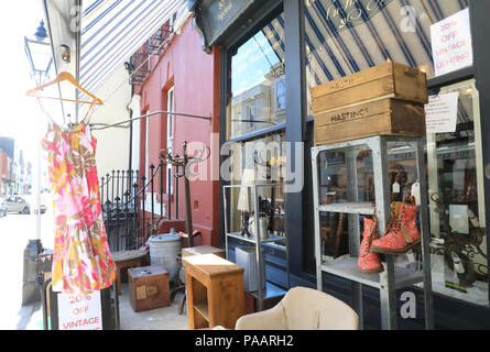 Boutiques excentriques sur l'arbre, dans la vieille ville, à Hastings, sur la côte sud, dans l'East Sussex, UK Banque D'Images