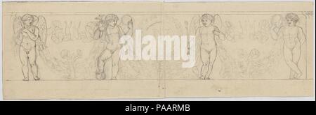 Conception pour une frise avec Putti soutenant une guirlande, avec un "N" dans un cartouche. Artiste : Anonymous, le français, 19e siècle. Fiche technique : Dimensions : 6 3/8 x 23 1/2 in. (16,2 x 59,7 cm). Date : du 19e siècle. Musée : Metropolitan Museum of Art, New York, USA. Banque D'Images