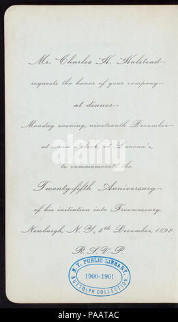 340 COMMÉMORATION DU 25ÈME ANNIVERSAIRE DE SON OUVERTURE EN FREEMASONARY (organisé par) M. Charles H. HALSTEAD (at) "Newburgh, New York" (NYPL)-270177-4000002119 Hades Banque D'Images