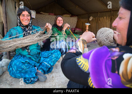 Femmes laine tissage Qashqai pour marquer les tapis et moquettes, peuple nomade, l'Iran Banque D'Images