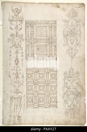 Décoration grotesque et plafond Dessins et modèles industriels (Recto) ; conception géométrique (Verso). Artiste : Anonyme, Italien, 16ème siècle. Fiche technique : Dimensions : 16 1/16 x 10 7/8 in. (40,8 x 27,6 cm). Date : le 16ème siècle. Musée : Metropolitan Museum of Art, New York, USA. Banque D'Images