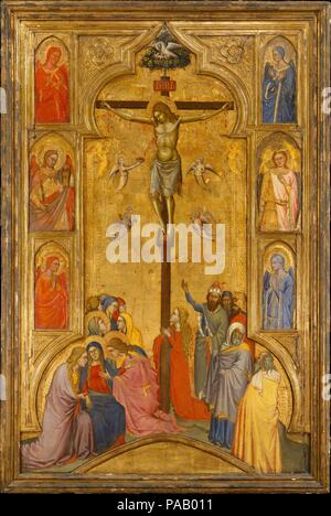 La Crucifixion. Artiste : Andrea di Cione Orcagna (italien) (Florence, 1315/20-1368) , et l'atelier. Dimensions : 54 1/8 x 32 1/4 in. (137,5 x 81,9 cm). Date : ca. 1365. La crucifixion et la demi-longueur de six anges montés dans le bâti sont des fragments d'un retable ; cependant leur arrangement actuel ne reflète pas celle de l'original mais plutôt un retable reconfiguration par un collectionneur du xixe siècle. Formé à l'origine de la Crucifixion du retable central du sommet tandis que les six anges constitué à l'origine de pilastres. Le retable fut probablement peint pour Santa Maria degli Banque D'Images