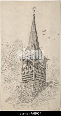 Clocher en bois et spire. Artiste : Ernest Geldart (britannique, Londres 1848-1929). Fiche technique : Dimensions : 10 1/4 x 5 2/13 in. (26 x 14,4 cm). Date : fin du xixe ou début du xxe siècle. Musée : Metropolitan Museum of Art, New York, USA. Banque D'Images