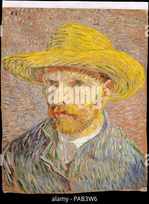 Autoportrait avec un chapeau de paille (avers : l'éplucheuse de pommes de terre). Artiste : Vincent van Gogh (Néerlandais, Zundert 1853-1890 Auvers-sur-Oise). Dimensions : 16 x 12 1/2 in. (40,6 x 31,8 cm). Date : 1887. Van Gogh a produit plus de 20 auto-portraits au cours de son séjour parisien (1886-88). À court de fonds mais néanmoins déterminé à parfaire ses compétences en tant que portraitiste, il est devenu son propre meilleur sitter : 'J'ai fait exprès d'acheter un assez bon miroir pour travailler à partir de moi-même, à défaut d'un modèle." Cette photo, qui montre la prise de conscience de l'artiste néo-impressionniste de la technique et de la théorie des couleurs, est l'un des nombreux qui sont Banque D'Images