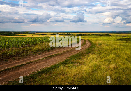 Paysage avec des routes de campagne, dans les champs d'automne Banque D'Images