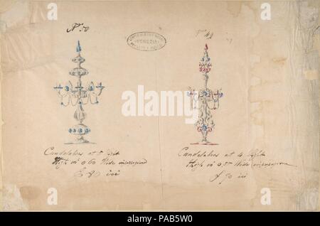 L'une des feuilles de dessins de Twenty-Three verrerie (miroirs, lustres, gobelets, etc.). Artiste : Compagnia di Venezia & Murano. Dimensions : 14 x 19 in. (35,6 x 48,3 cm). Date : 1850-80. Musée : Metropolitan Museum of Art, New York, USA. Banque D'Images